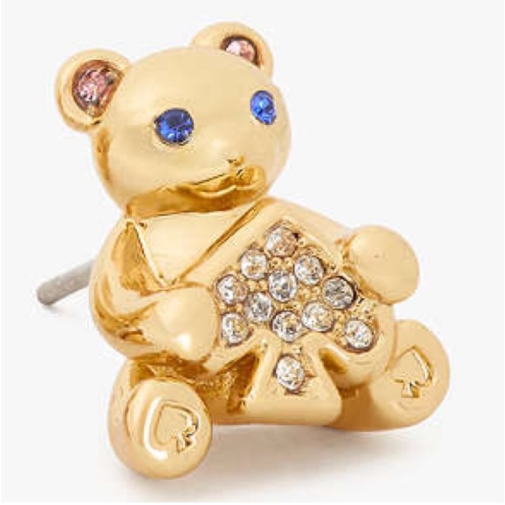 New Kate Spade Oh What Fun Spade Teddy Bear Studs - Picture 2 of 14